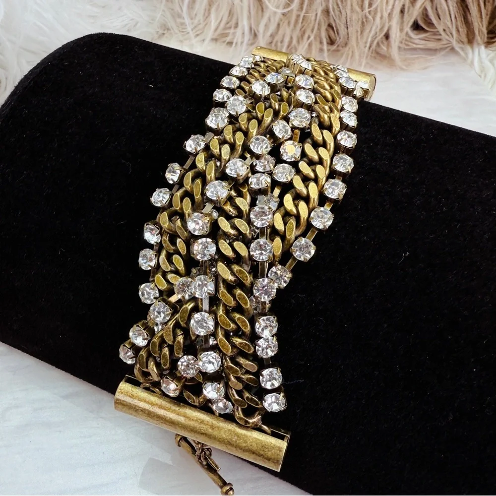 Vintage weighted, aged Brass Goldtone bling toggle closure bracelet